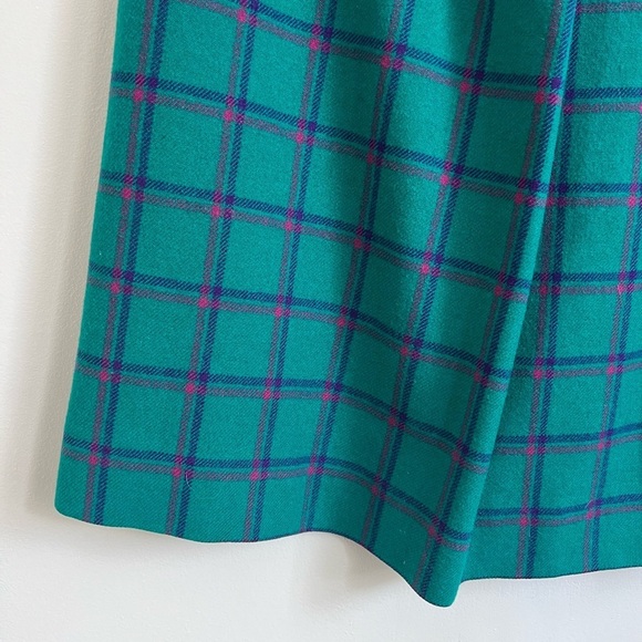 Vintage Pendleton Wool Bright Turquoise & Pink Plaid Midi Skirt - Picture 4 of 5